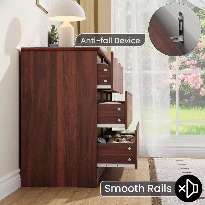 Commode de chambre à 9 tiroirs de 59 po de large avec motif ondulé, meuble TV de rangement en bois pour salon, couloir