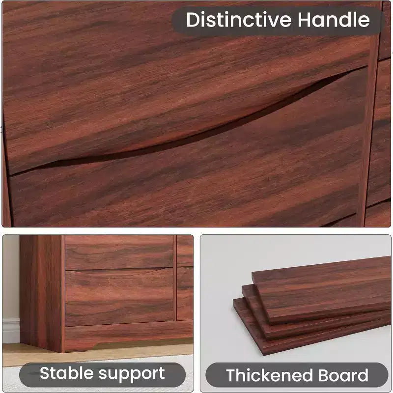 Commode de chambre à 9 tiroirs de 59 po de large avec motif ondulé, meuble TV de rangement en bois pour salon, couloir