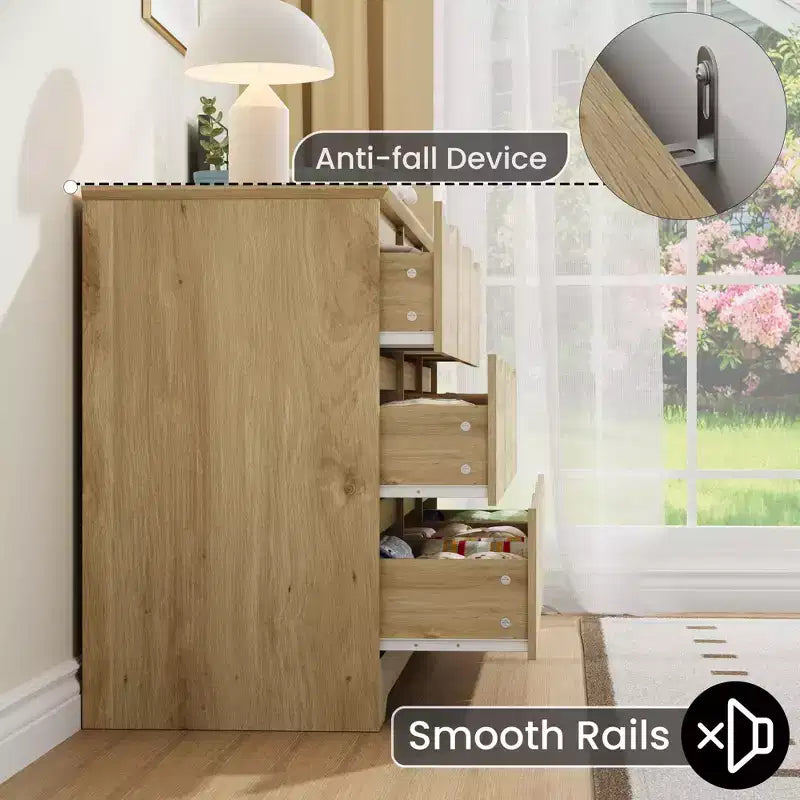 Commode de chambre à 9 tiroirs de 59 po de large avec motif ondulé, meuble TV de rangement en bois pour salon, couloir