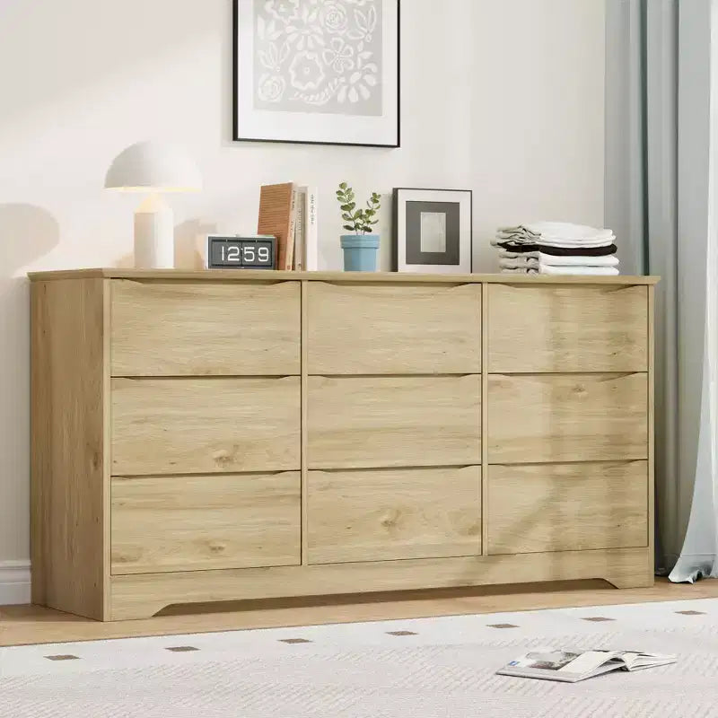 59 Wide 9-Drawer Dresser for Bedroom  Chest of Drawers with Wave Pattern, Wooden TV Stand Storage for Living Room, Hallway