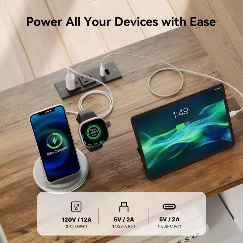 Table de chevet avec station de recharge, Table de chevet de style rustique avec étagère ouverte, Armoire fermée, Port USB et prise de courant, Table de chevet avec rangement