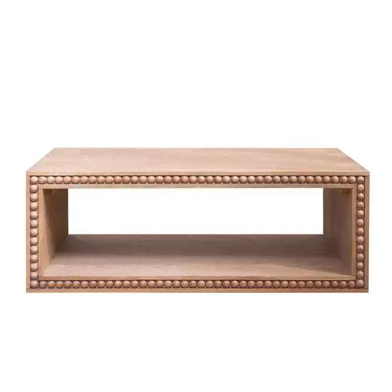 Table basse rectangulaire de 120,9 cm avec bordure perlée et étagère de rangement ouverte