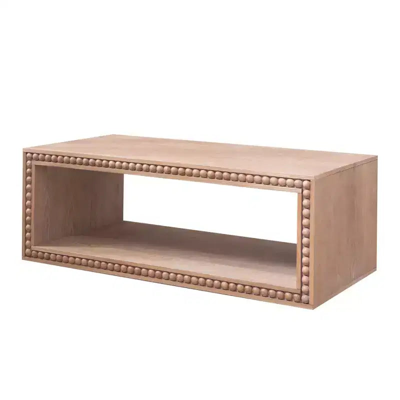 Table basse rectangulaire de 120,9 cm avec bordure perlée et étagère de rangement ouverte