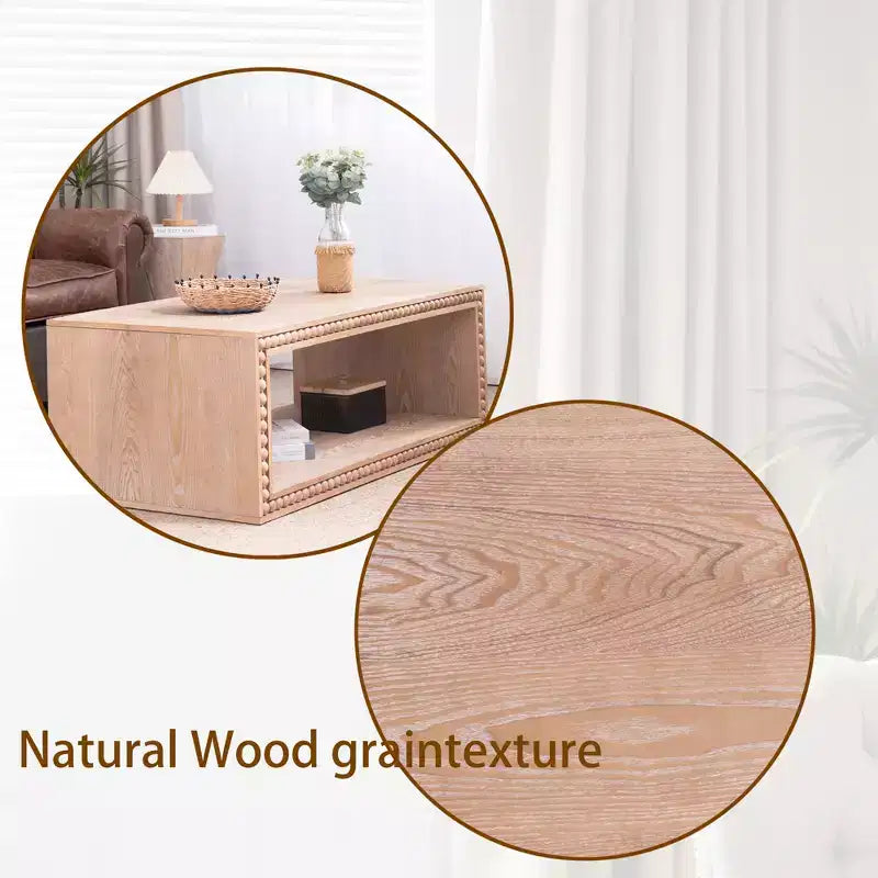 Table basse rectangulaire de 120,9 cm avec bordure perlée et étagère de rangement ouverte