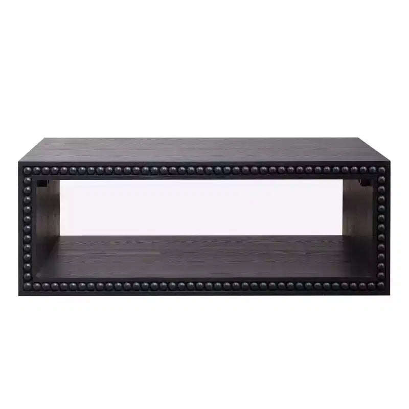 Table basse rectangulaire de 120,9 cm avec bordure perlée et étagère de rangement ouverte