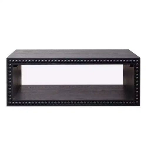 Table basse rectangulaire de 120,9 cm avec bordure perlée et étagère de rangement ouverte