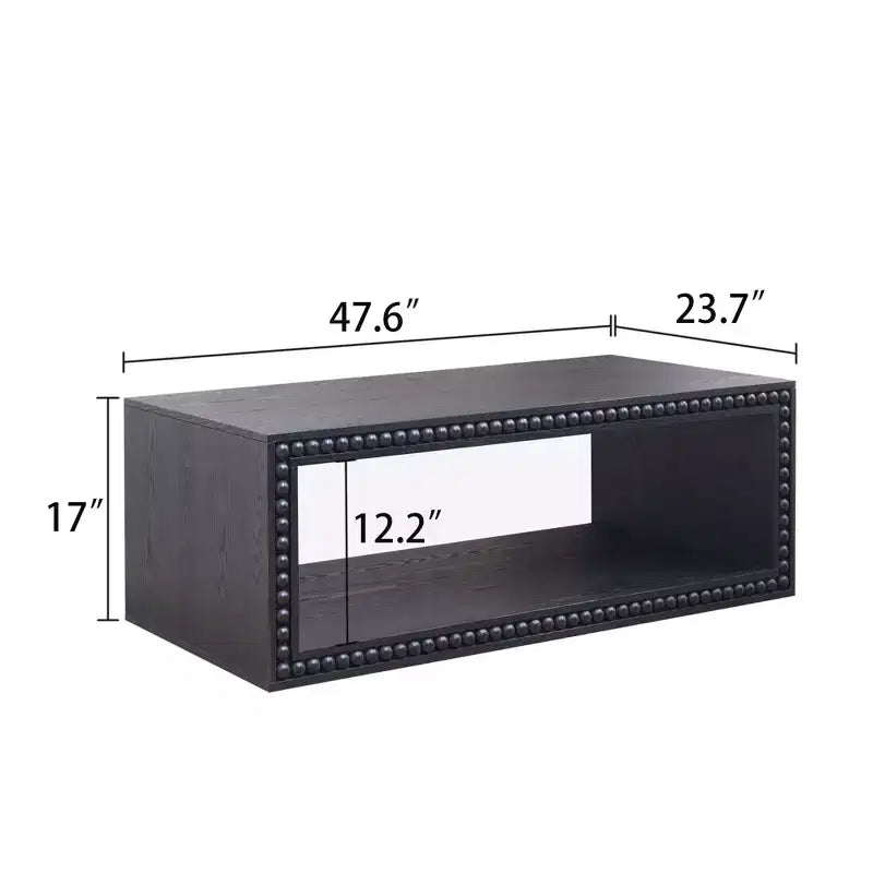 Table basse rectangulaire de 120,9 cm avec bordure perlée et étagère de rangement ouverte