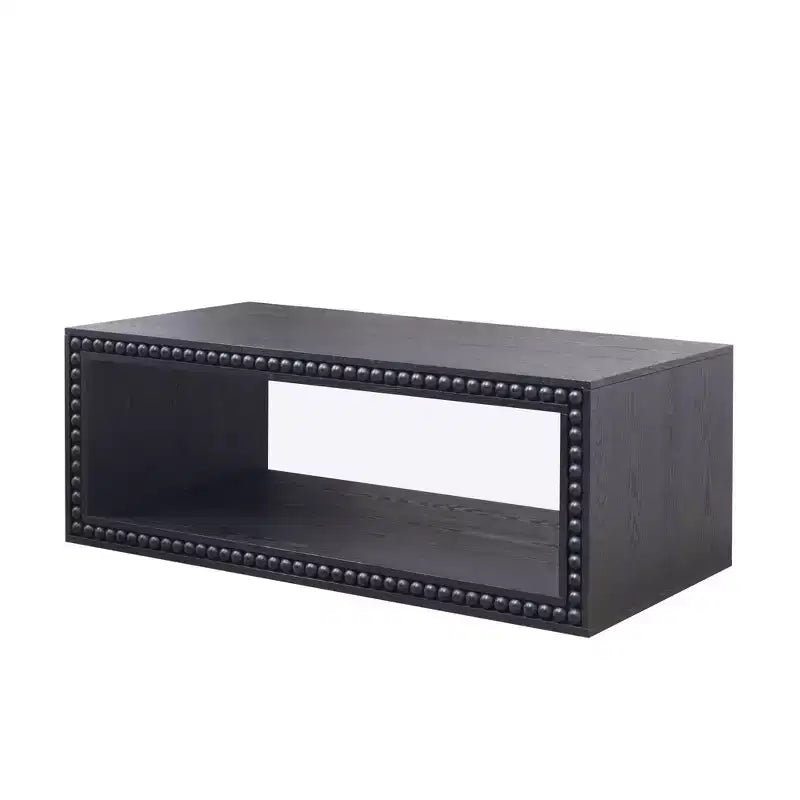 Table basse rectangulaire de 120,9 cm avec bordure perlée et étagère de rangement ouverte