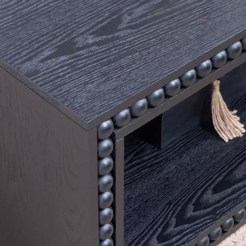 Table basse rectangulaire de 120,9 cm avec bordure perlée et étagère de rangement ouverte