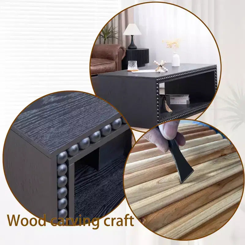 Table basse rectangulaire de 120,9 cm avec bordure perlée et étagère de rangement ouverte