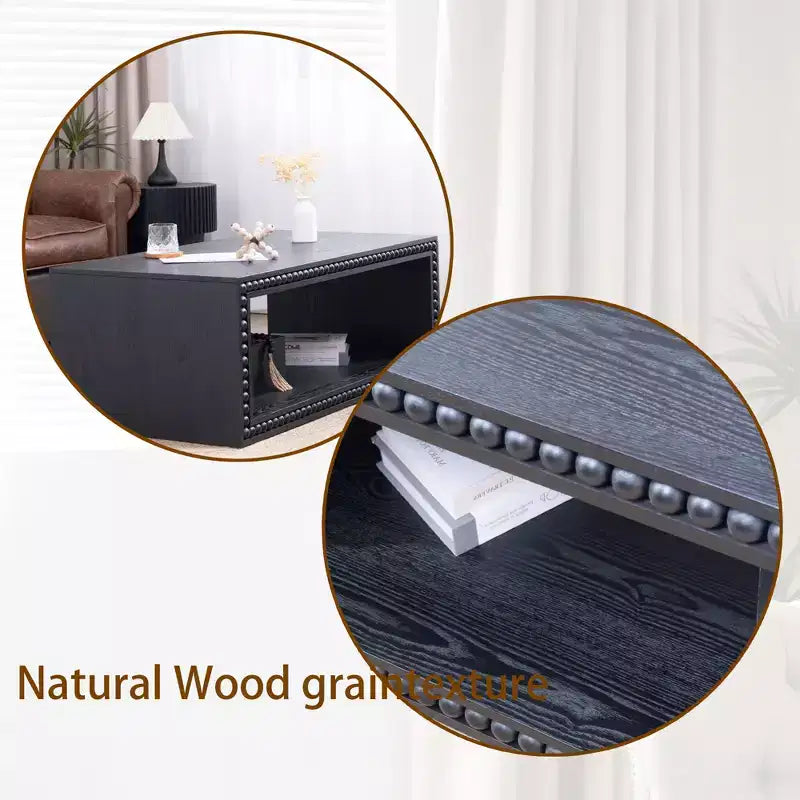 Table basse rectangulaire de 120,9 cm avec bordure perlée et étagère de rangement ouverte