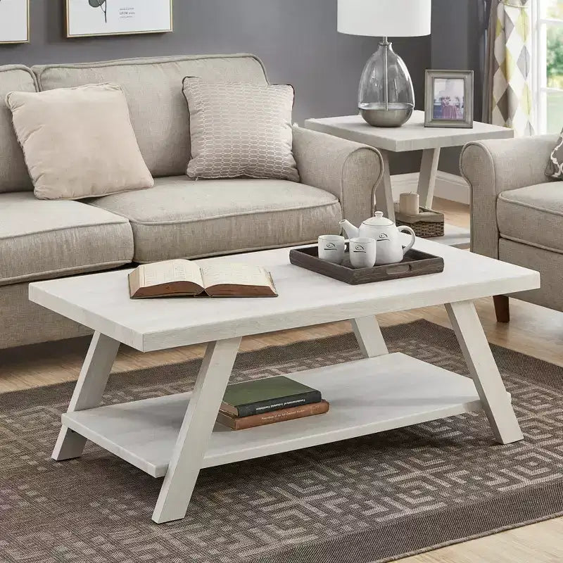 Fun little toys brand Athens Contemporary Wood Shelf Coffee Table in White Finish
