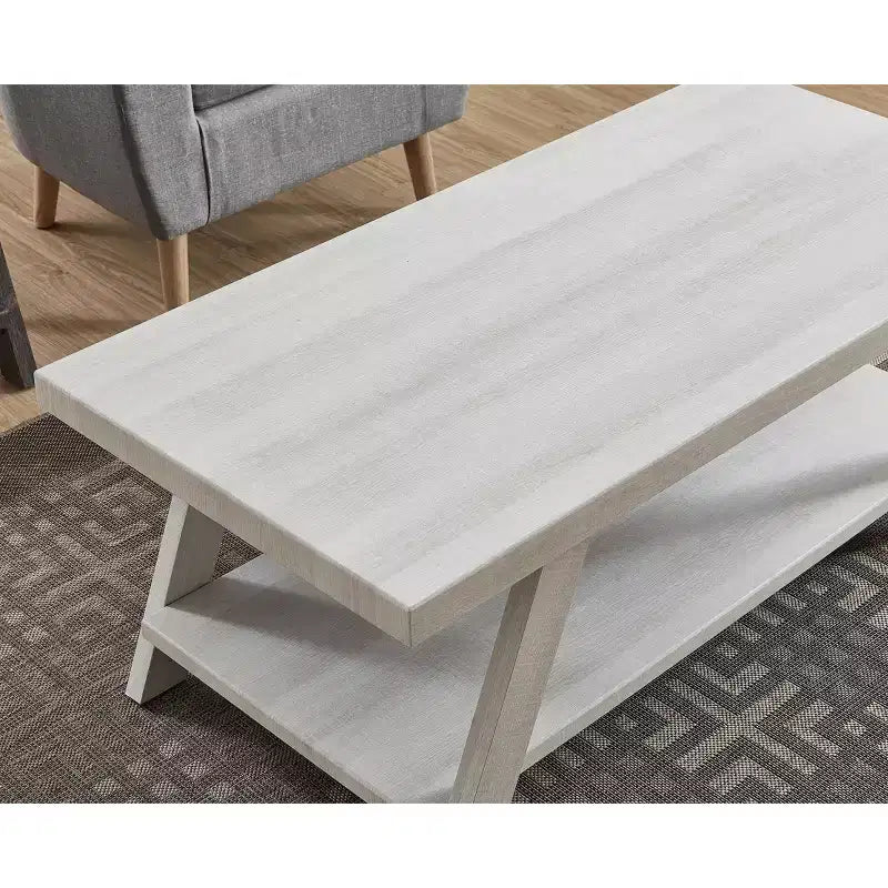 Table basse contemporaine à étagères en bois, finition blanche