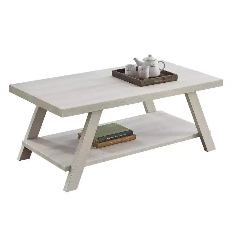 Table basse contemporaine à étagères en bois, finition blanche