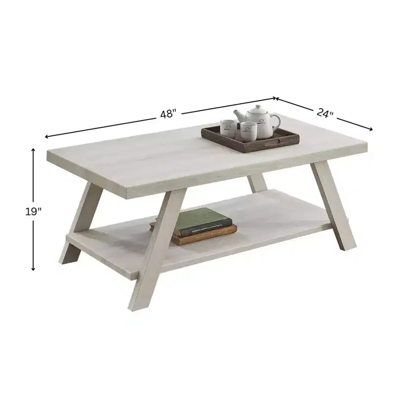 Table basse contemporaine à étagères en bois, finition blanche