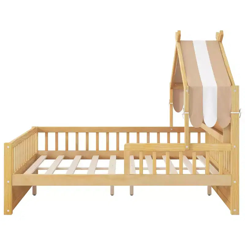 Lit cabane en bois double/complet avec tête de lit de rangement, cadre de lit pour enfants en pin massif avec barrières de sécurité