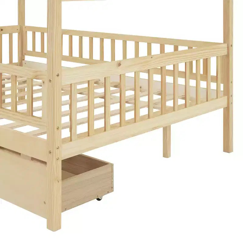 Lit cabane pour enfants avec toit fantaisiste en forme de ciel et grand espace de rangement - Lit plateforme en pin massif avec têtes de lit pour chambres imaginatives