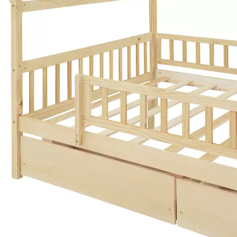 Lit cabane pour enfants avec toit fantaisiste en forme de ciel et grand espace de rangement - Lit plateforme en pin massif avec têtes de lit pour chambres imaginatives