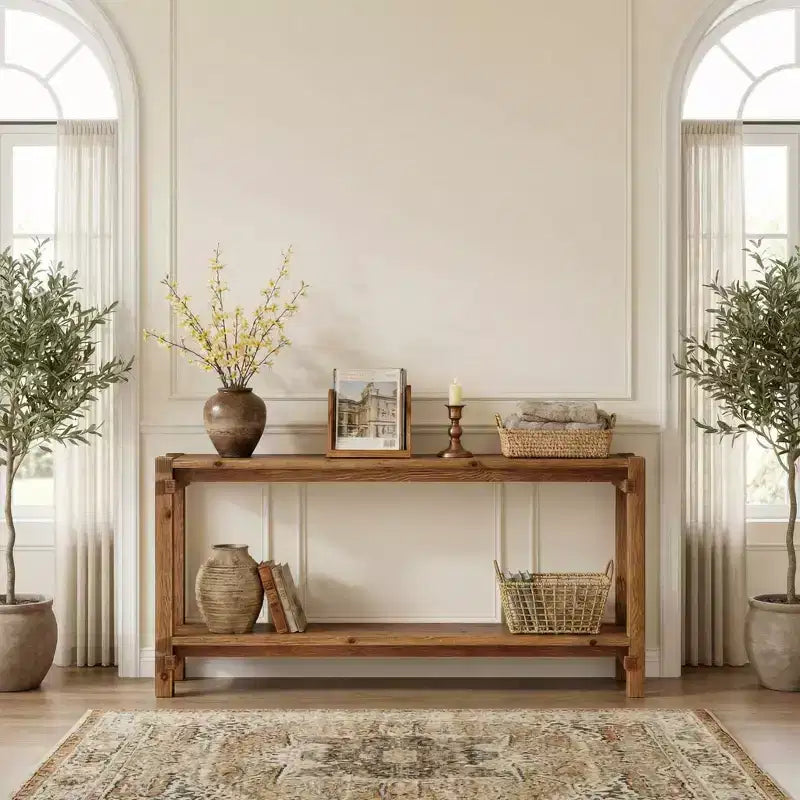 JVNOXK 2-Tier Natural Wood End Table Side Table
