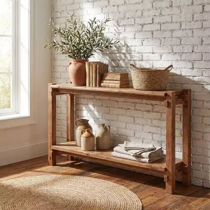 Table d'appoint à 2 niveaux en bois naturel