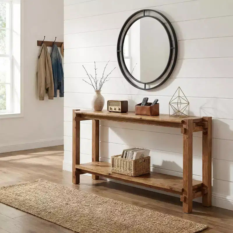Table d'appoint à 2 niveaux en bois naturel