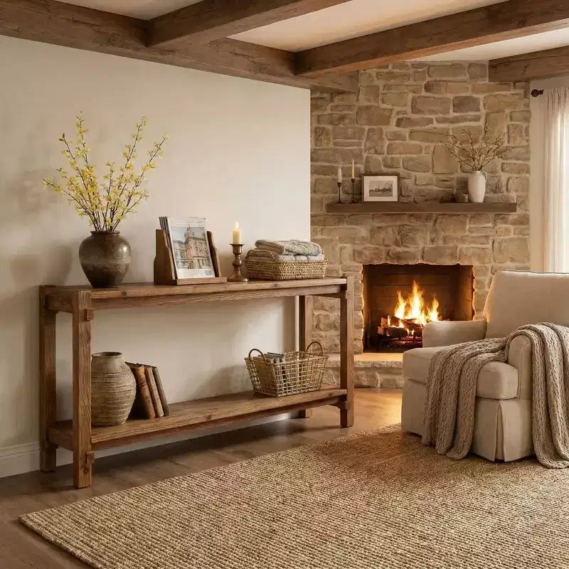 Table d'appoint à 2 niveaux en bois naturel