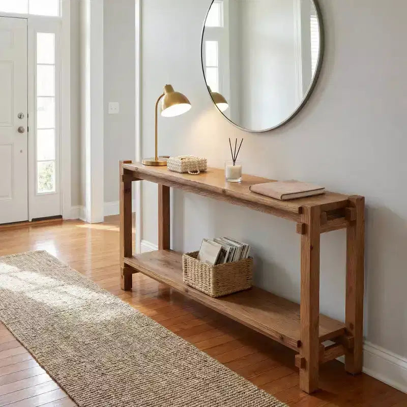 Table d'appoint à 2 niveaux en bois naturel