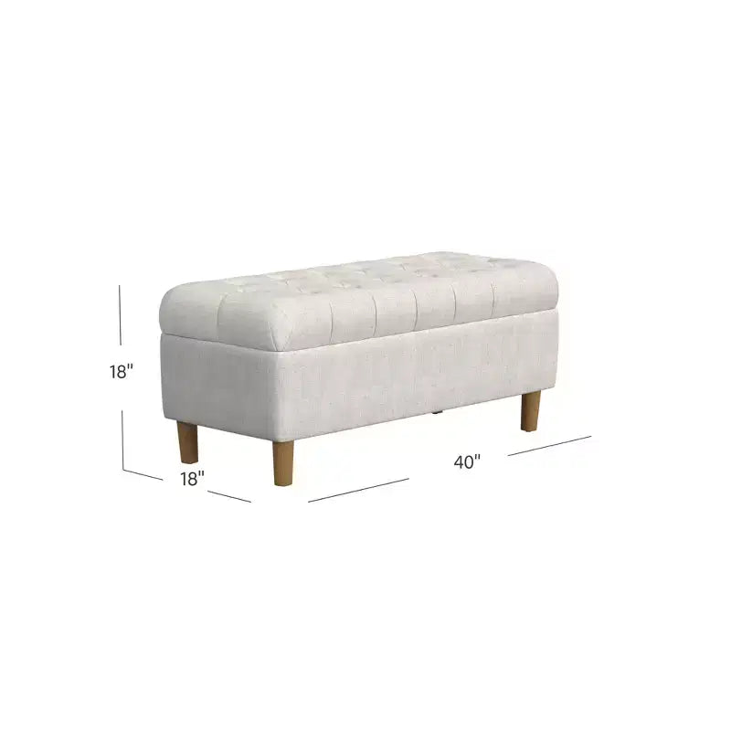 Banc de rangement capitonné avec pieds coniques en bois