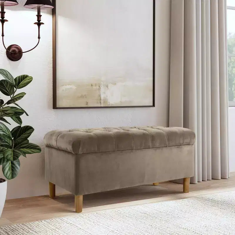 Banc de rangement capitonné avec pieds coniques en bois