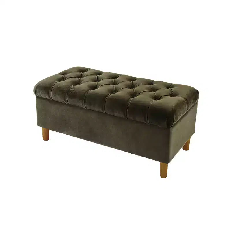Banc de rangement capitonné avec pieds coniques en bois