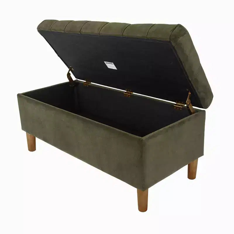Banc de rangement capitonné avec pieds coniques en bois