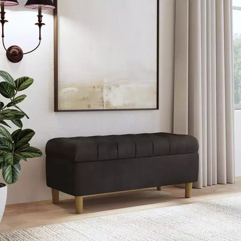 Banc de rangement capitonné avec pieds coniques en bois