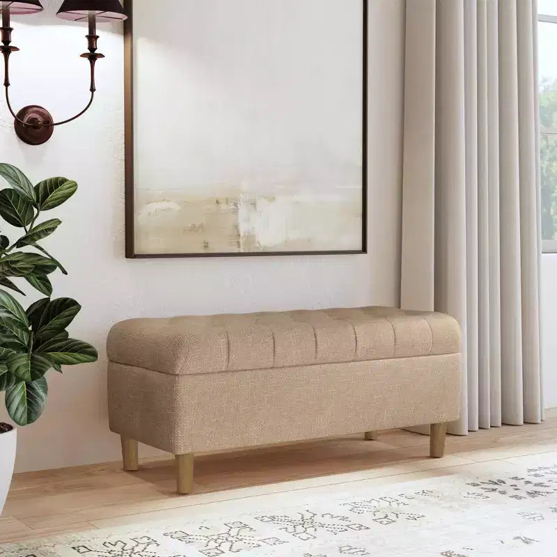 Banc de rangement capitonné avec pieds coniques en bois