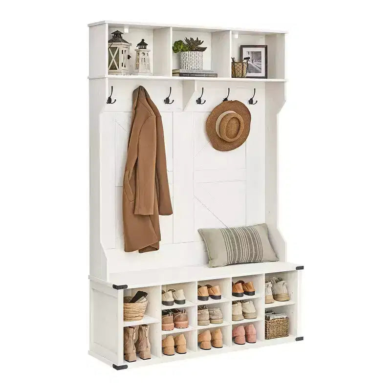 Meuble d'entrée avec banc et rangement à chaussures, Portemanteau avec banc à chaussures, Meuble d'entrée