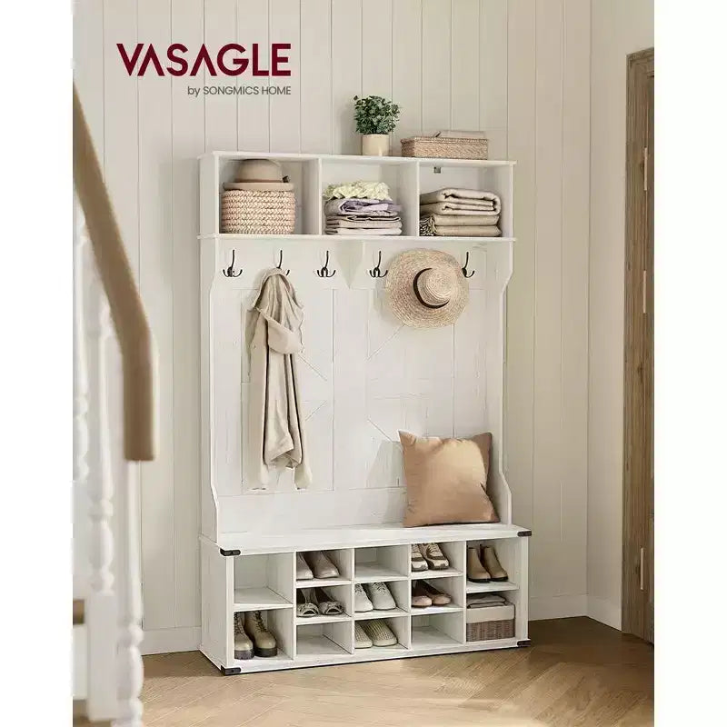 Meuble d'entrée avec banc et rangement à chaussures, Portemanteau avec banc à chaussures, Meuble d'entrée
