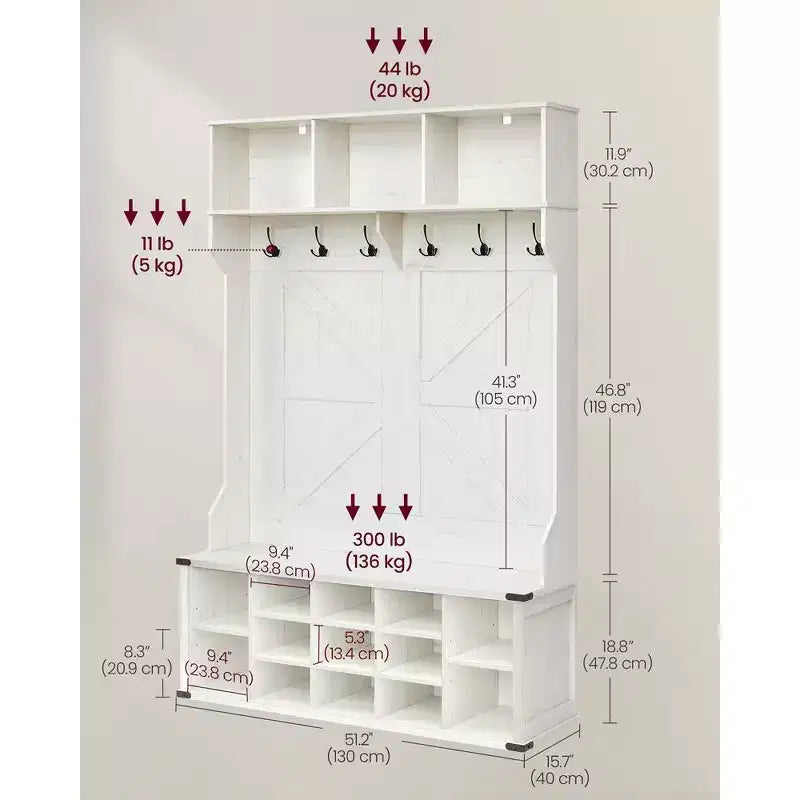 Meuble d'entrée avec banc et rangement à chaussures, Portemanteau avec banc à chaussures, Meuble d'entrée