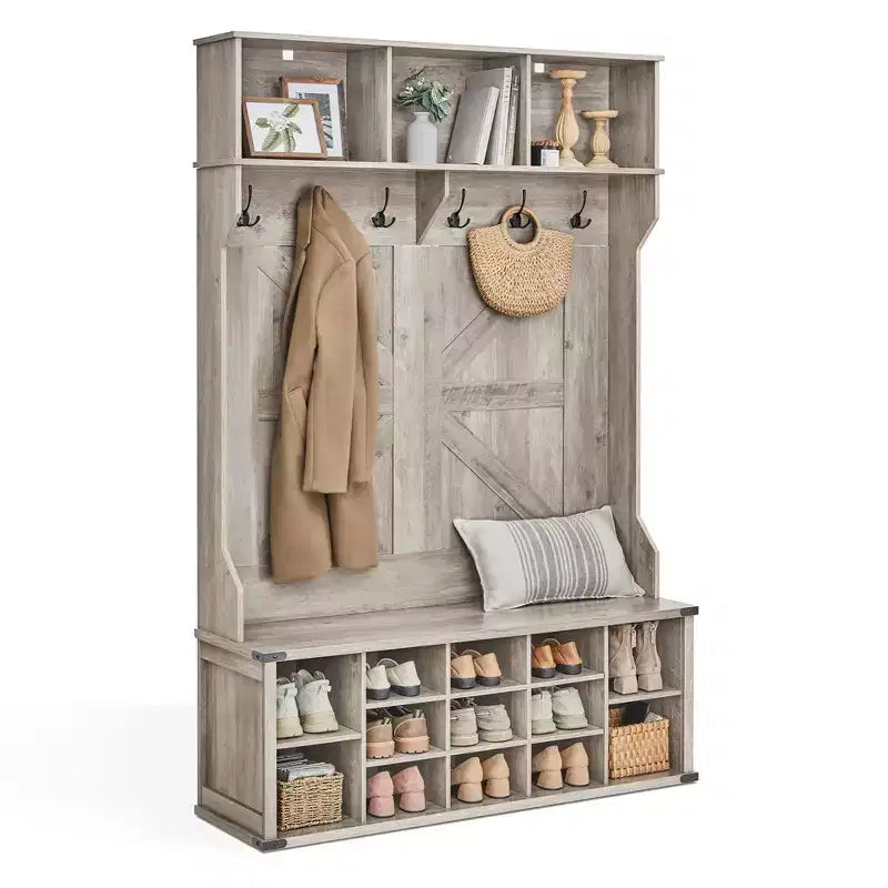 Meuble d'entrée avec banc et rangement à chaussures, Portemanteau avec banc à chaussures, Meuble d'entrée