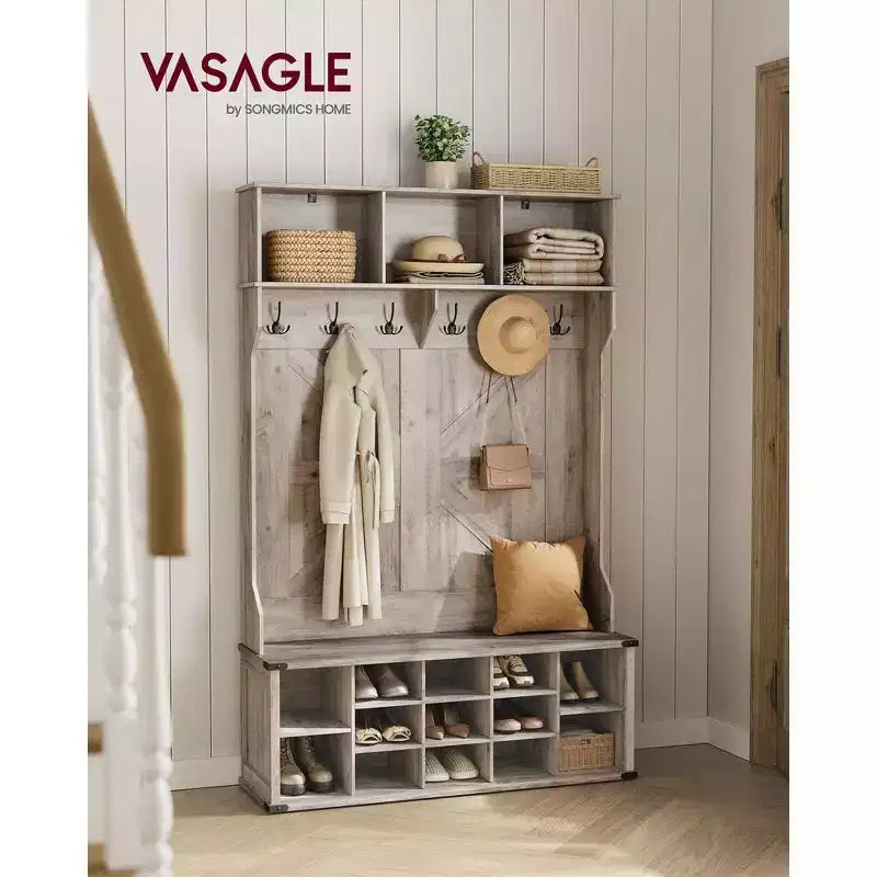 Meuble d'entrée avec banc et rangement à chaussures, Portemanteau avec banc à chaussures, Meuble d'entrée