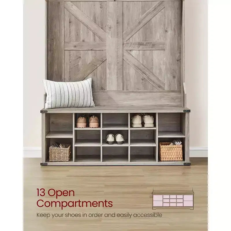 Meuble d'entrée avec banc et rangement à chaussures, Portemanteau avec banc à chaussures, Meuble d'entrée